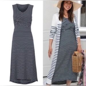 Cabi, stripe launch maxi dress, size large, NWOT, color: navy and white